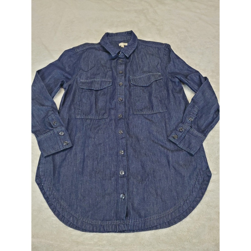 Anthropologie Pilcro Dark Wash Blue Denim Tunic Top Small Gritty Boho Cottage